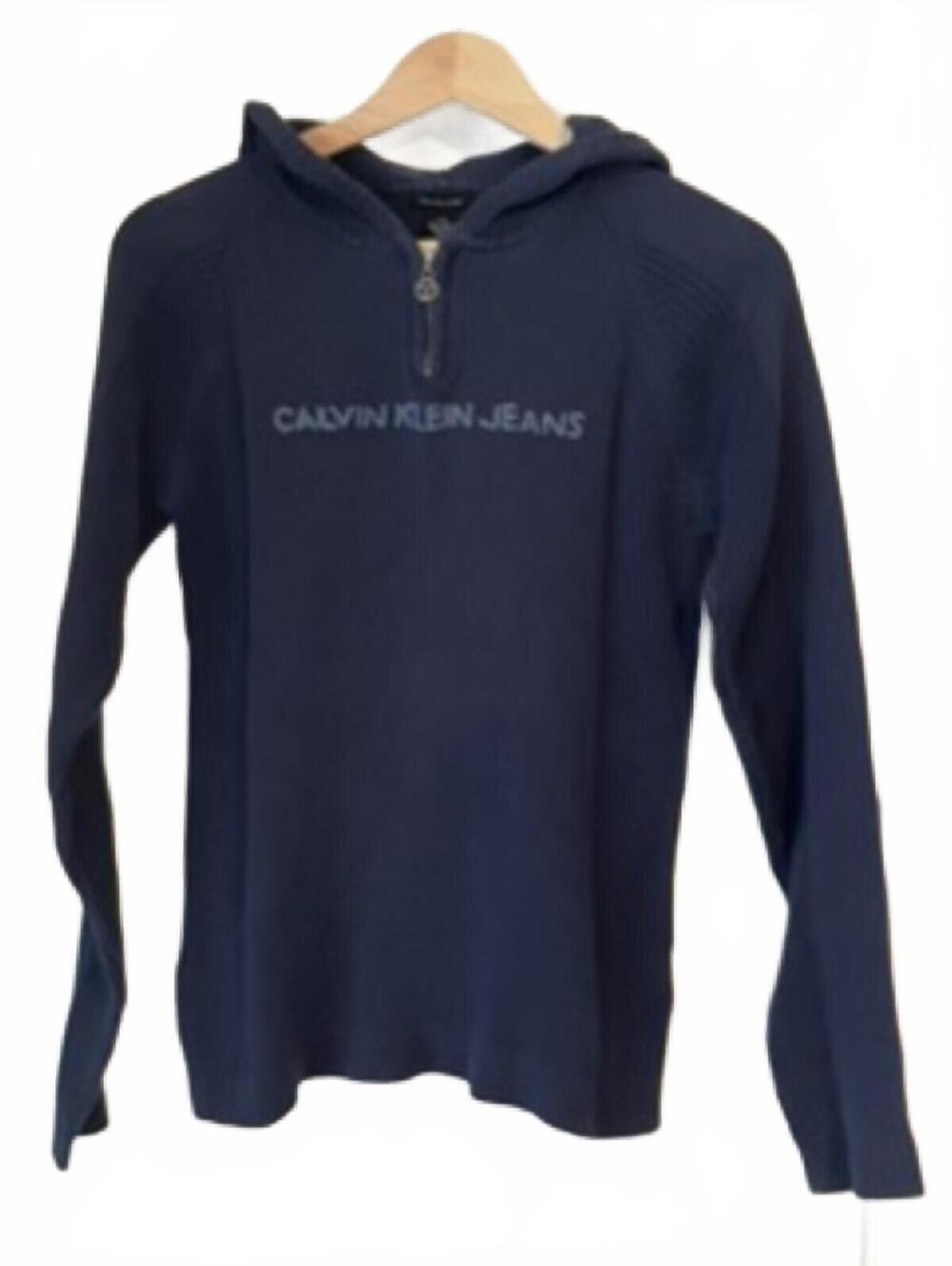 Calvin Klein Jeans Girls Large Navy Blue Hooded Half Zip Pullover Sweater Hoody